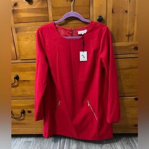 Calvin Klein long sleeve dress with gold zippered pockets & back